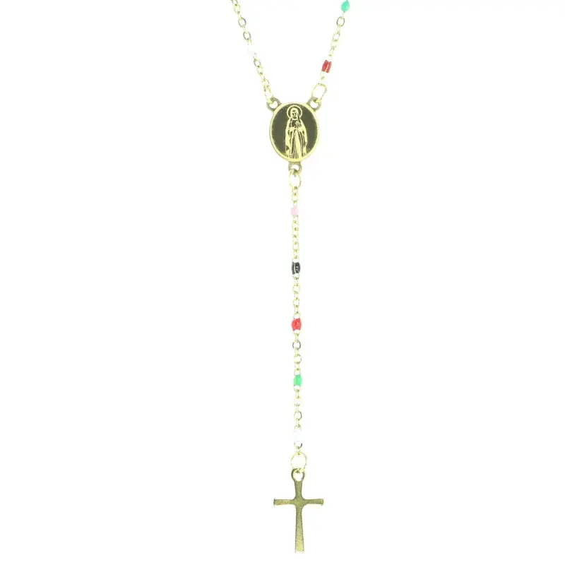 Collier chapelet doré de Lourdes avec grains multicolors