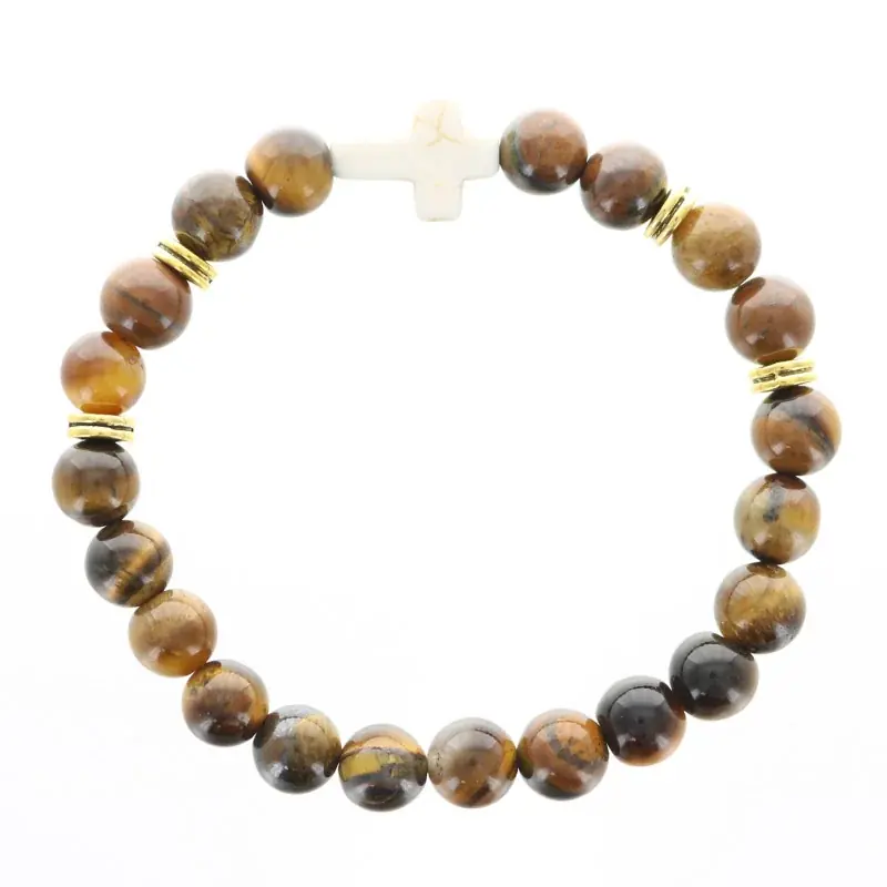 Bracelet en pierres véritables avec une croix 8 mm