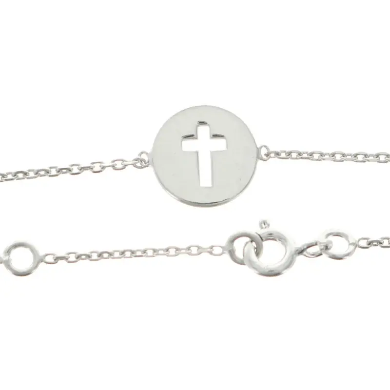Bracelet argent 16 cm avec une médaille ronde croix ajourée