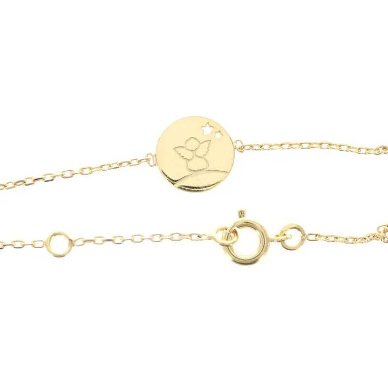 Bracelet plaqué or pour enfant 16 cm avec médaille ronde ange