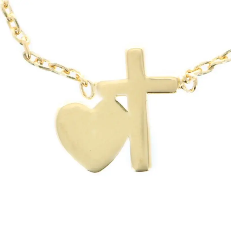 Bracelet plaqué or 16 cm avec une croix et un coeur