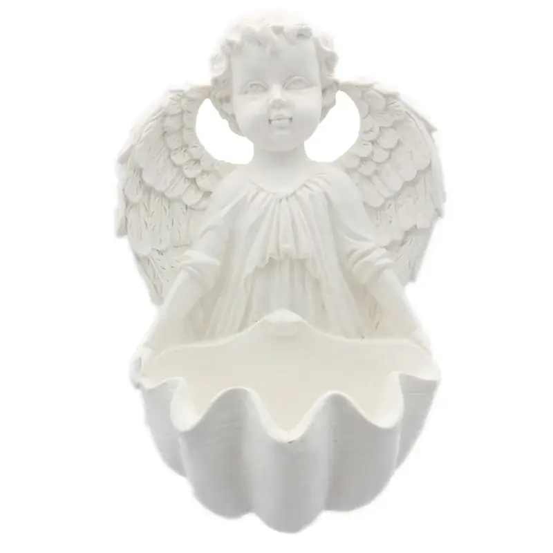 Bénitier en Albatre avec un Ange et des Ailes de 14cm