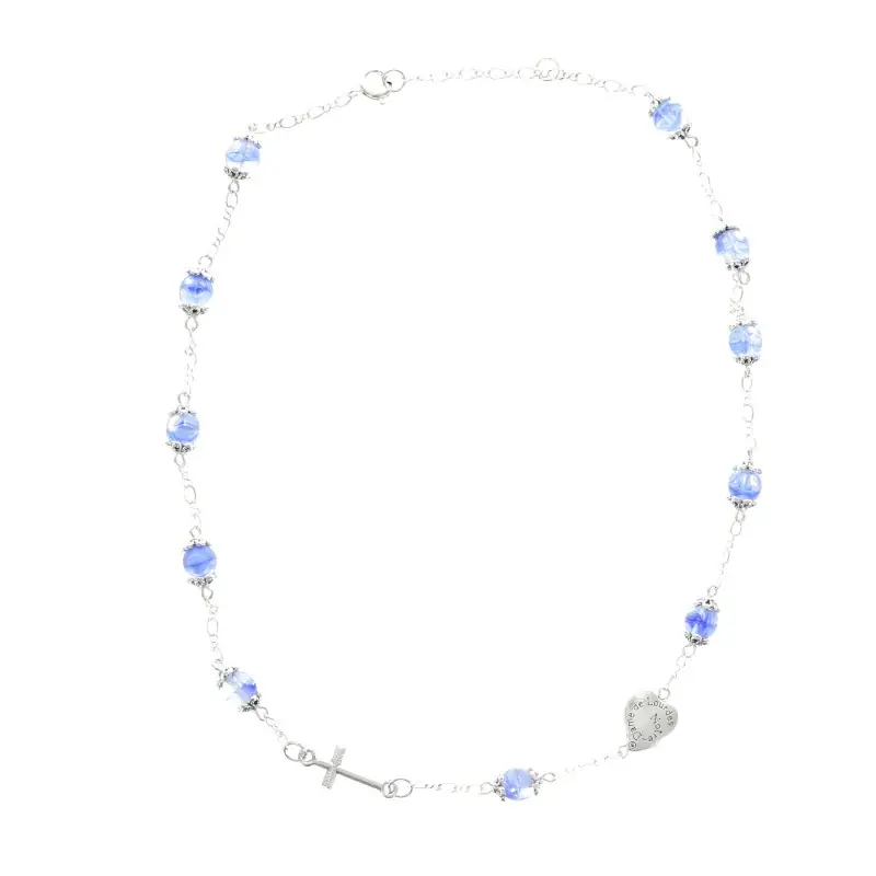 Collier dizainier en verre avec l'Apparition de Lourdes