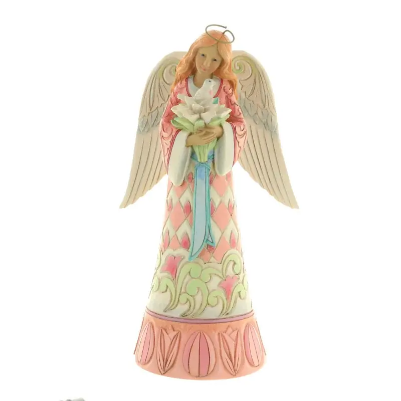Statue d'Ange avec un Bouquet et une Colombe en résine 24cm