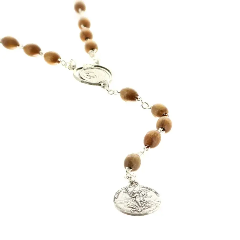 Chapelet de Saint Michel en bois d'olivier avec médaille de l'Apparition