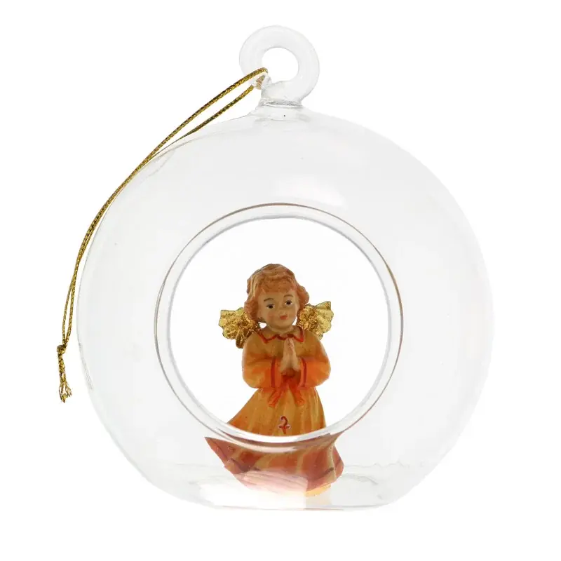 Boule de Noel en verre avec un Ange en bois