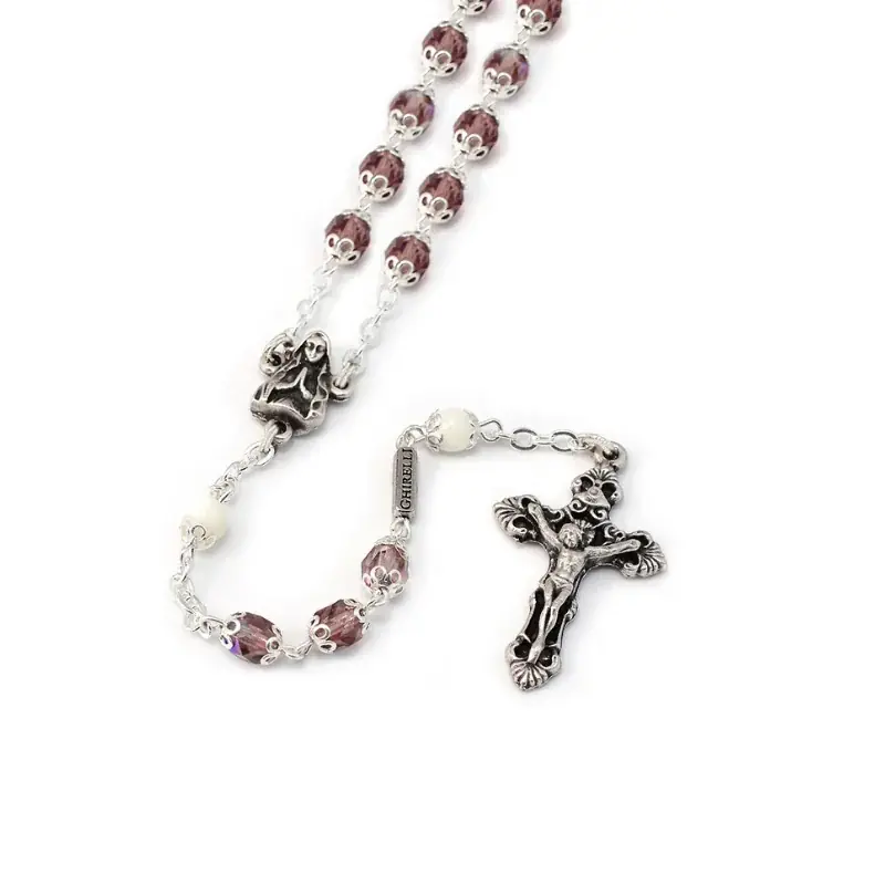 Chapelet de l'Apparition de Lourdes avec grains en cristal et en nacre