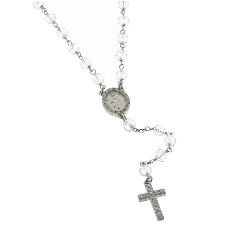 Chapelet en argent avec coeur Miraculeuse et croix zircon