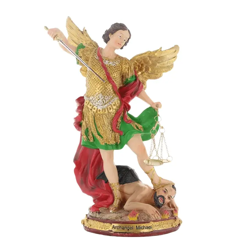 Statue de Saint Michel en résine colorée 30cm