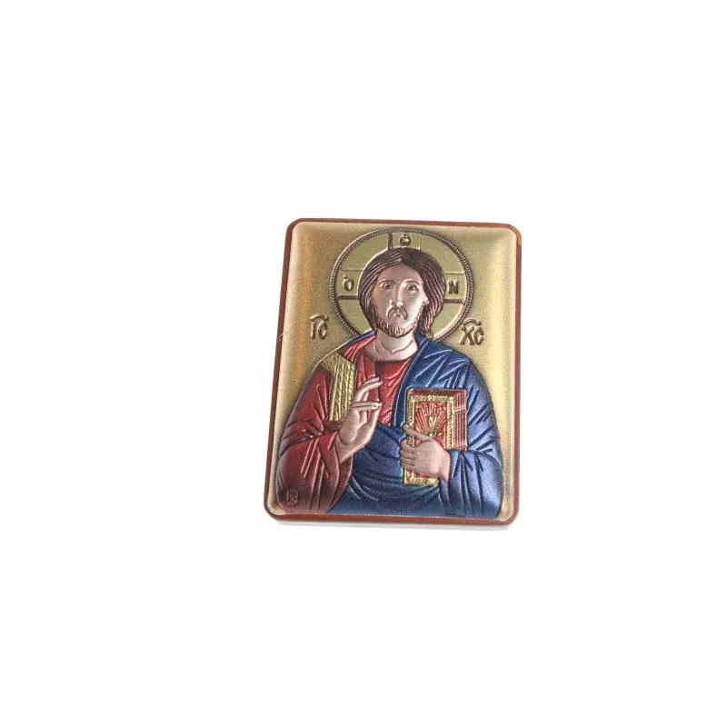Cadre religieux Christ Pantocrate sur plaque métal 5x7cm