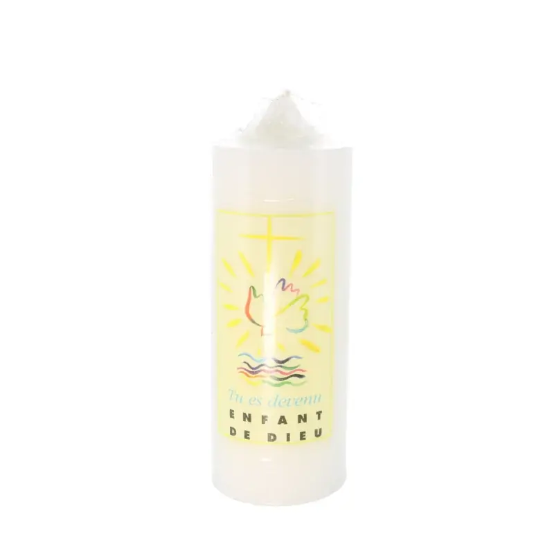 Bougie blanche pour Baptême Enfant de Dieu 18cm