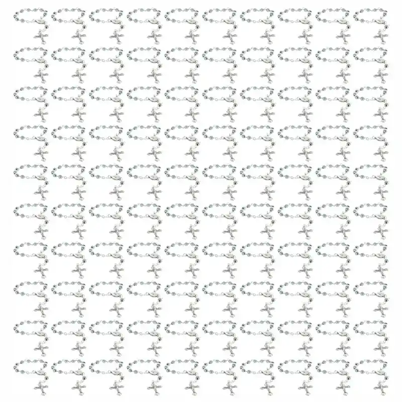 Lot de 100 Chapelets dizainiers de Lourdes grains argentés et coeur Apparition de Lourdes