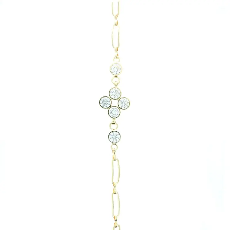 Bracelet religieux en métal doré avec croix en zircon