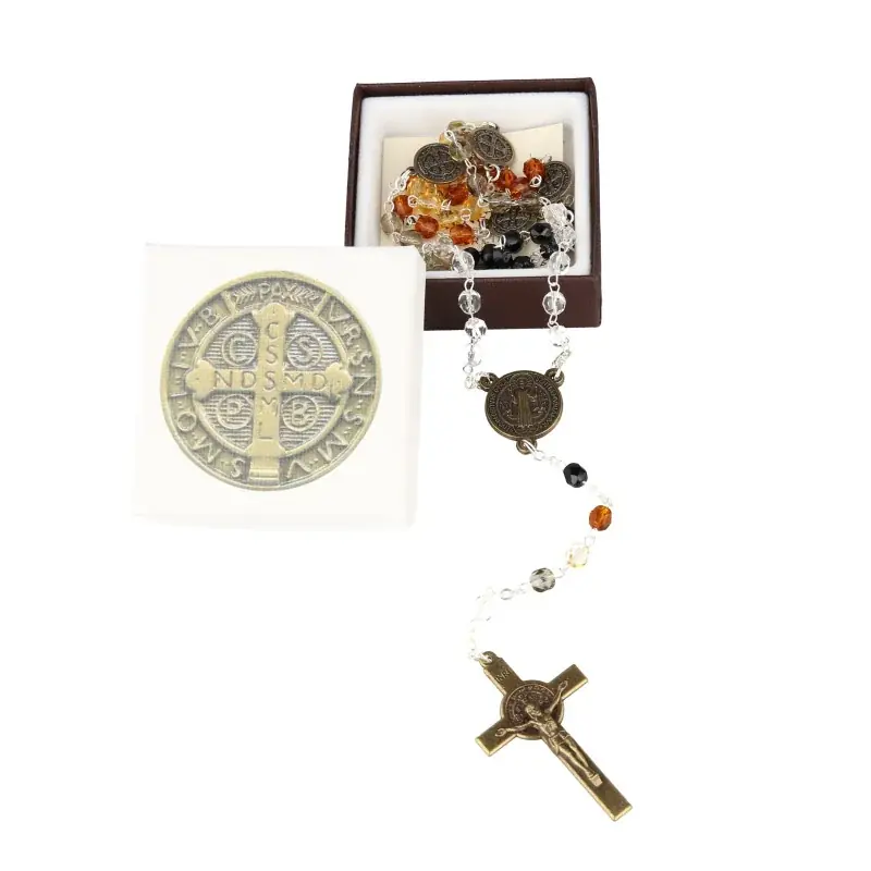 Chapelet de Saint Benoît en verre multicolor avec boite