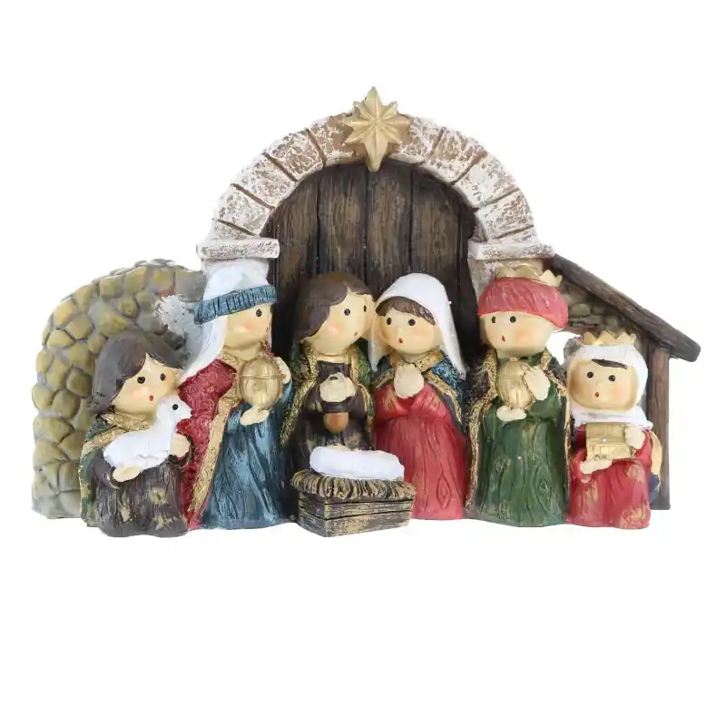 Crèche enfantine de la naissance de Jésus en résine 29cm