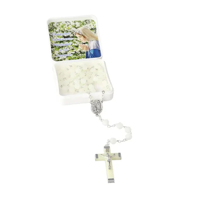 Chapelet lumineux de Lourdes parfumé au jasmin livré en boite