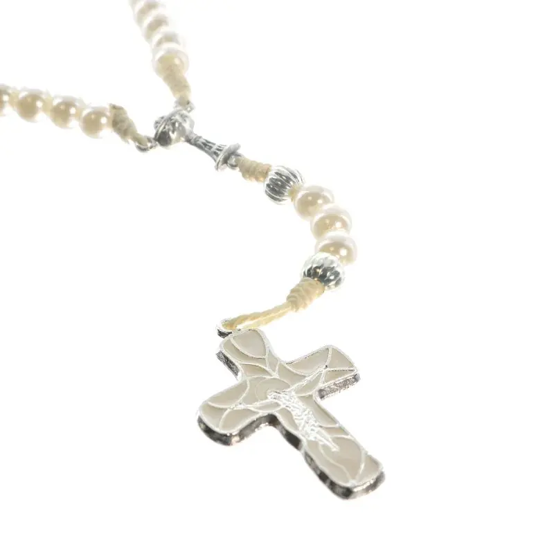 Chapelet de communion blanc coeur Calice en corde