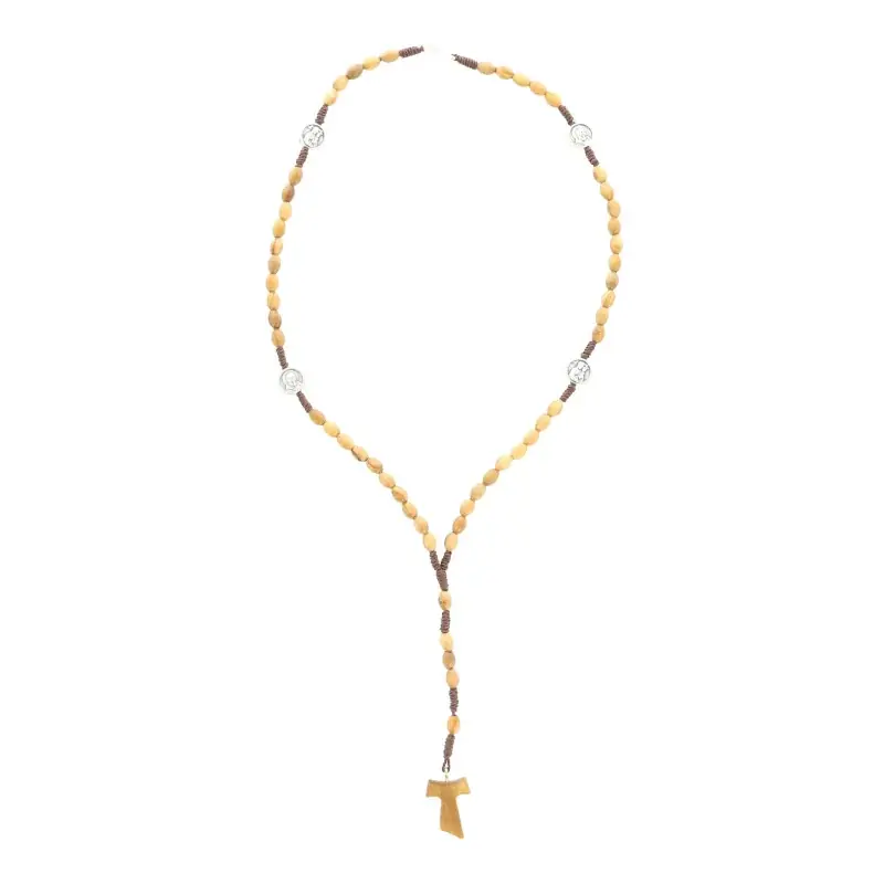 Chapelet Padre Pio sur corde en bois d'olivier