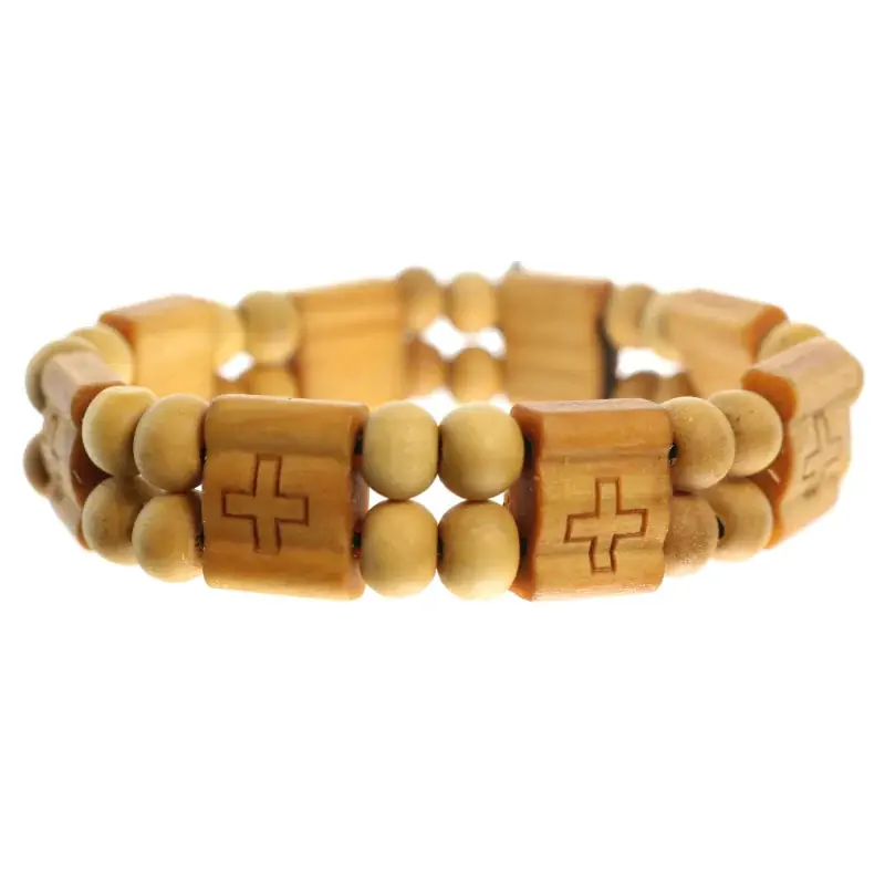 Bracelet chrétien en bois à facettes