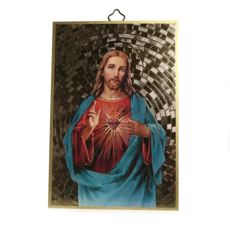 Cadre en bois du Sacré Coeur de Jésus effet mosaïque
