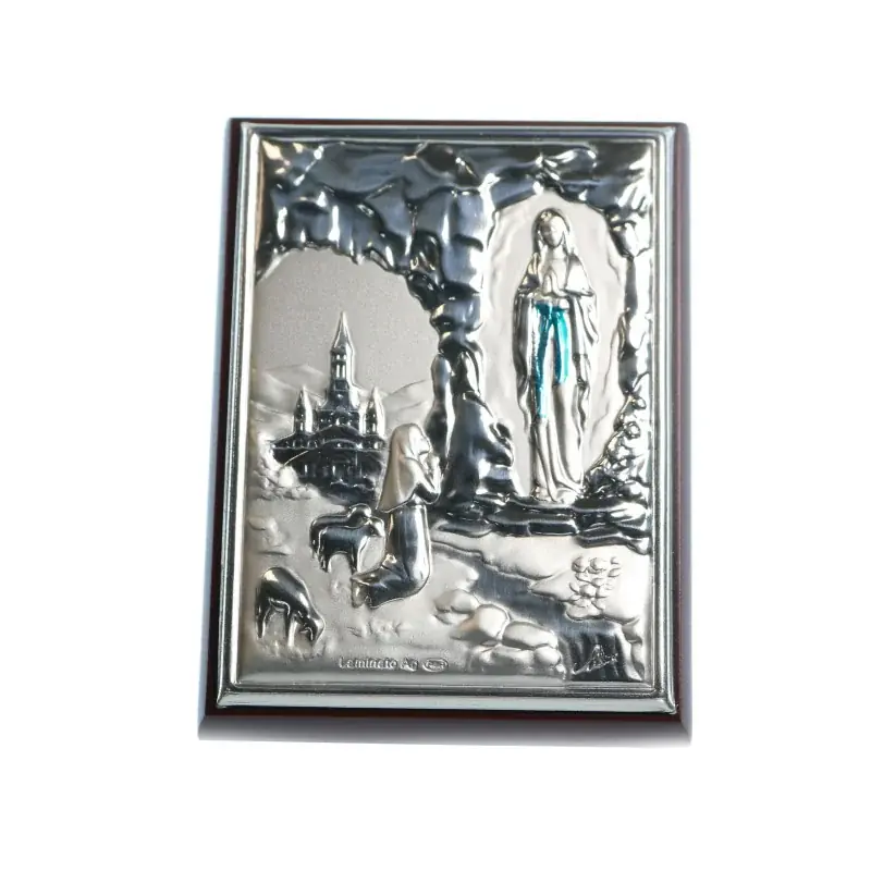Cadre Apparition de lourdes sur plaque argentée 7x5cm