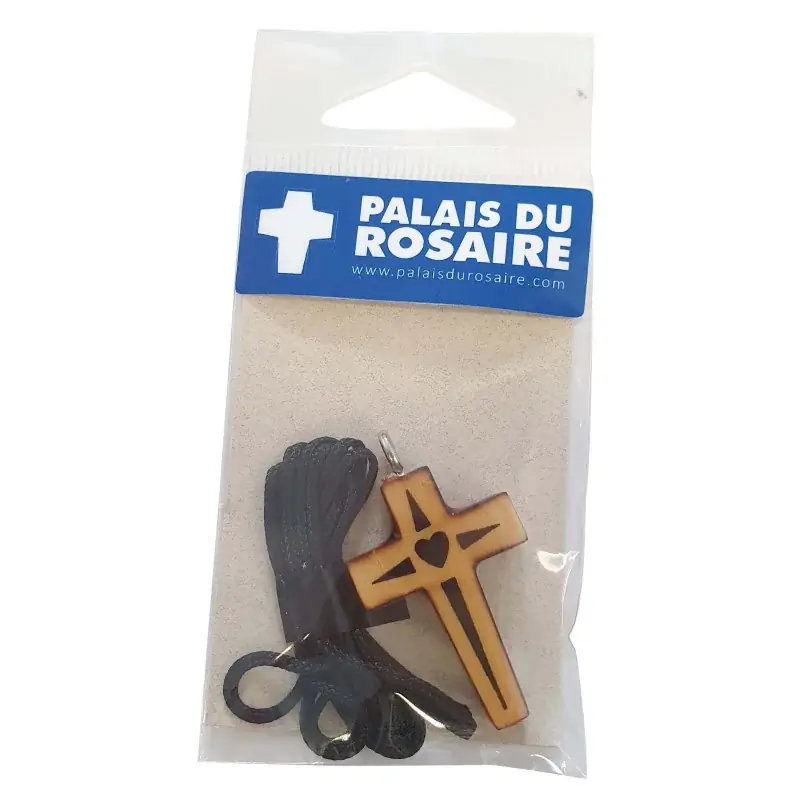 Collier croix en bois d'érable de 3,5cm avec cordon