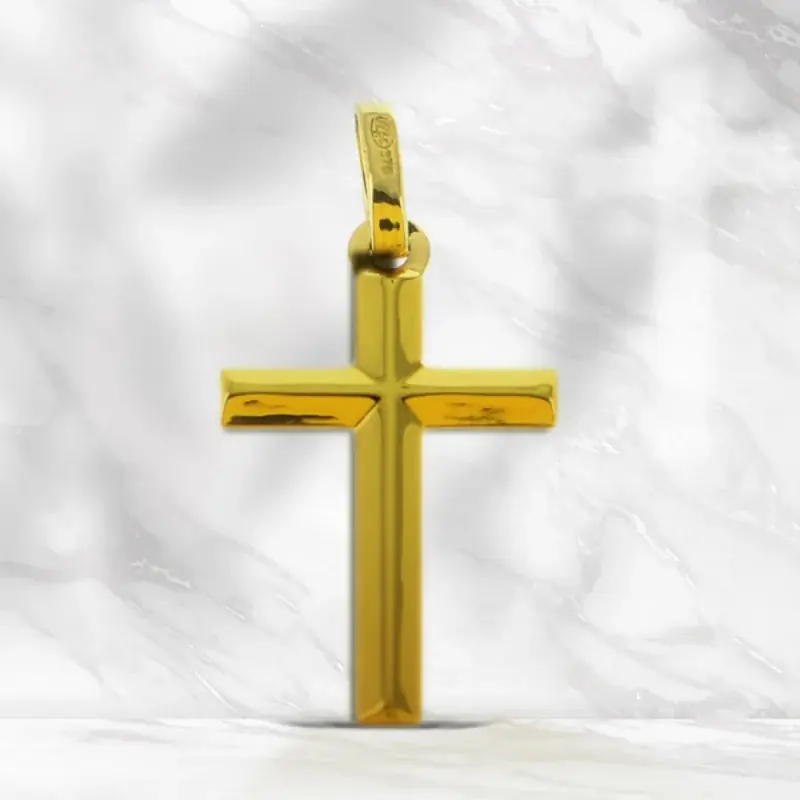 Croix Chrétienne biseauté en Or 9 carats