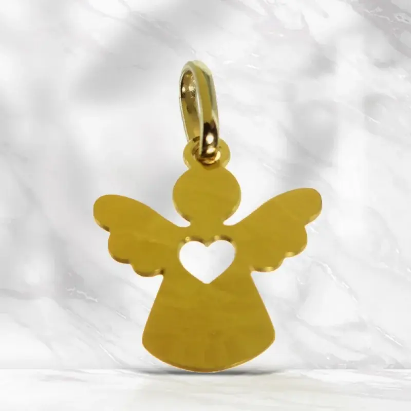 Pendentif silhouette d'Ange avec coeur en Or 9 carats