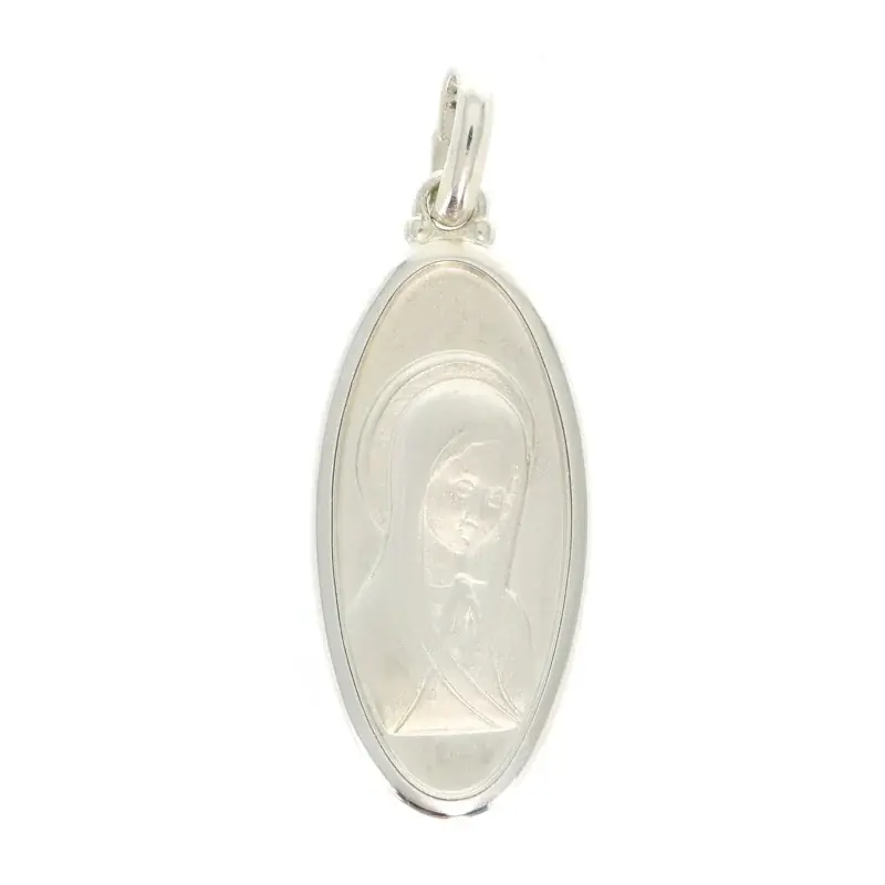 Médaille Vierge mains jointes ovale en Argent