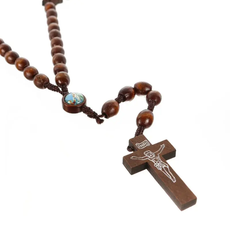 Chapelet sur corde avec paters en forme de colombe et croix en bois