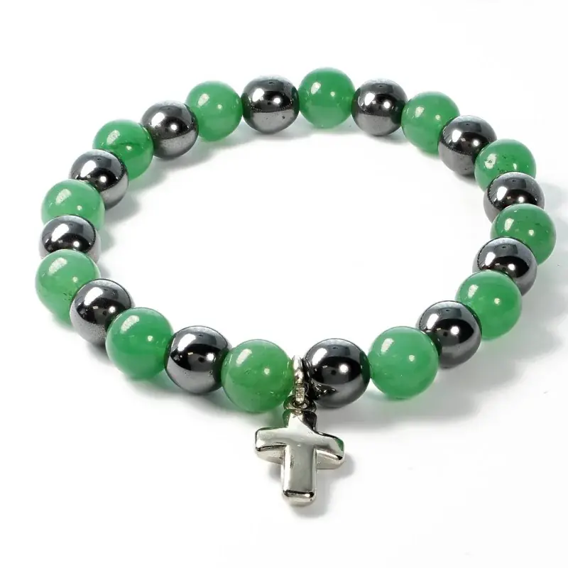 Bracelet en pierres naturelles d'Hématite et Aventurine avec croix