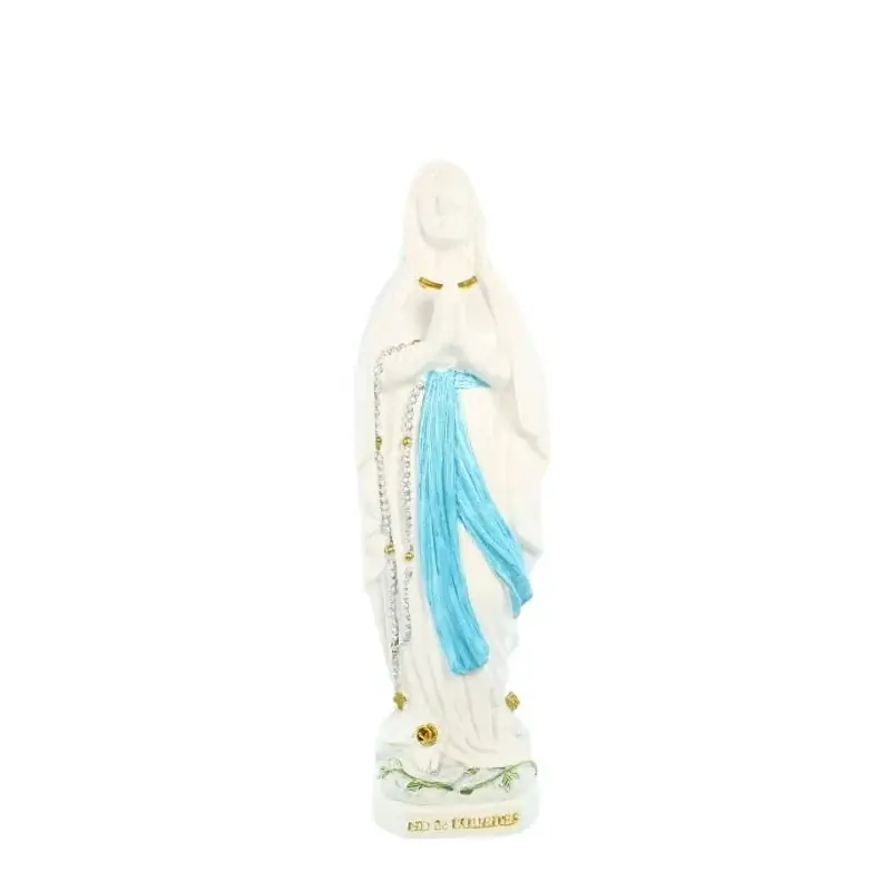 Statue Notre Dame de Lourdes blanche et bleue de 20cm