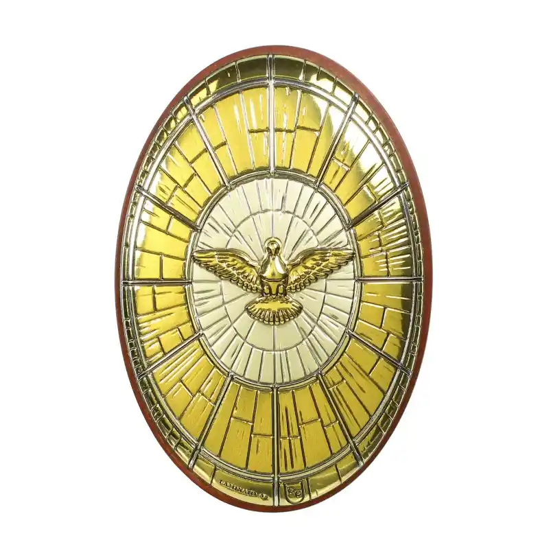 Cadre ovale du Saint Esprit argenté et doré 5 x 8cm