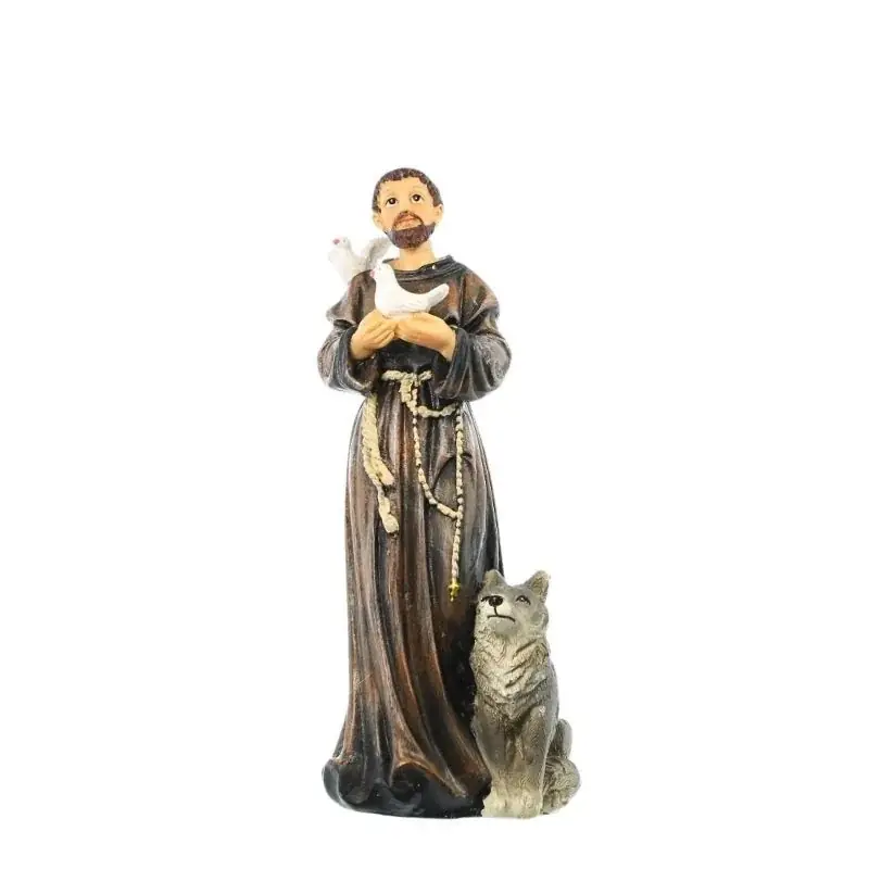 Statue de Saint François d'Assise au loup en résine de 20cm