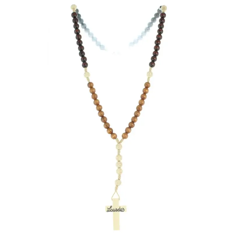 Chapelet en corde grains bois de quatre tons
