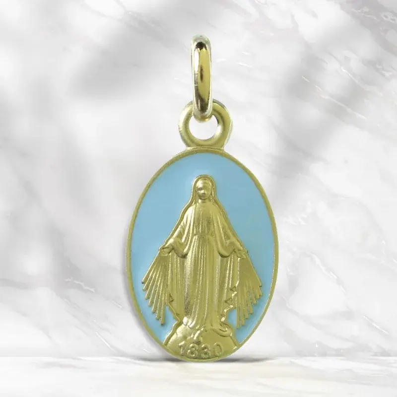 Médaille Miraculeuse en Or 13mm avec fond coloré 9 carats