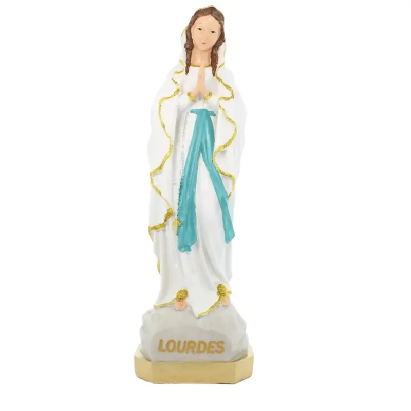 Statue de Notre Dame de Lourdes avec liseret pailleté doré résine de 40cm