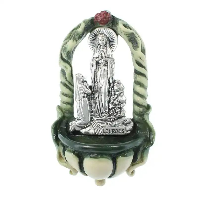 Bénitier en résine verte de l'Apparition de Lourdes