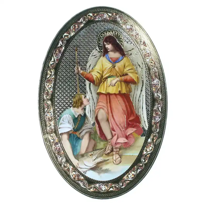 Cadre ovale Saint Raphaël sur bois de 18x12cm