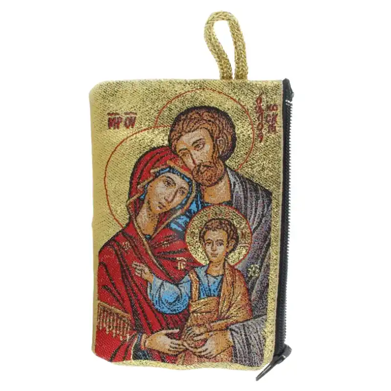 Etui à Chapelet en fil doré 10x7 cm décoré de la Sainte Famille
