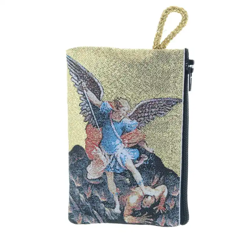 Etui à Chapelet en fil doré 10x7 cm décoré de Saint Michel