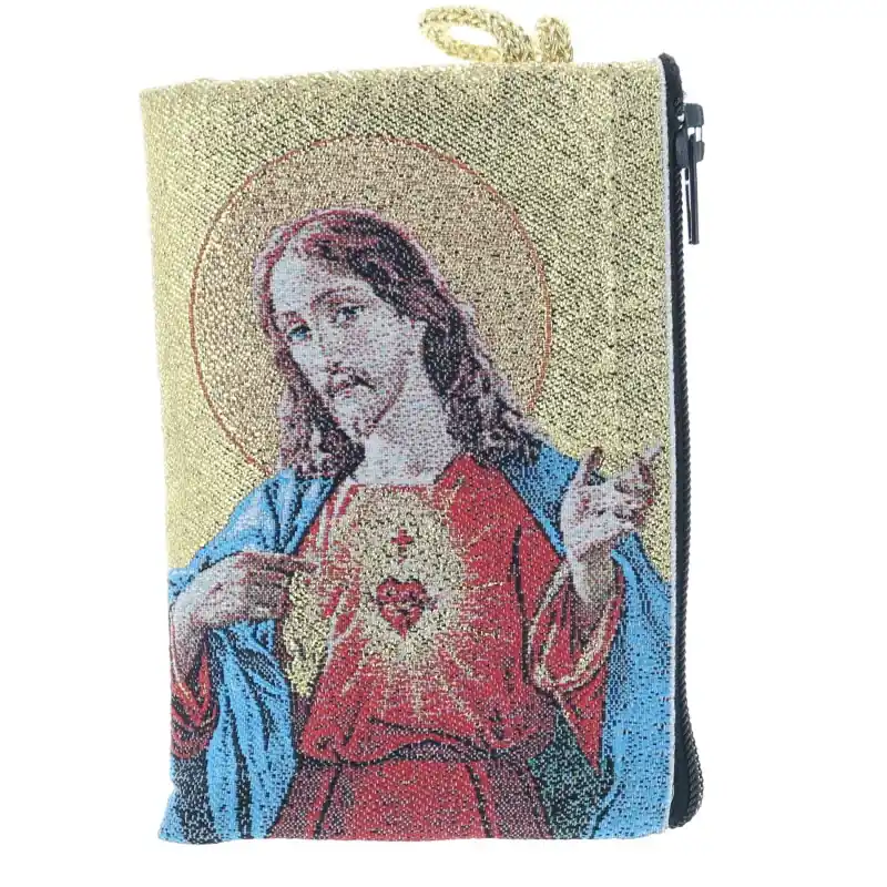 Etui à Chapelet décoré du Scapulaire avec fil doré 10x7 cm