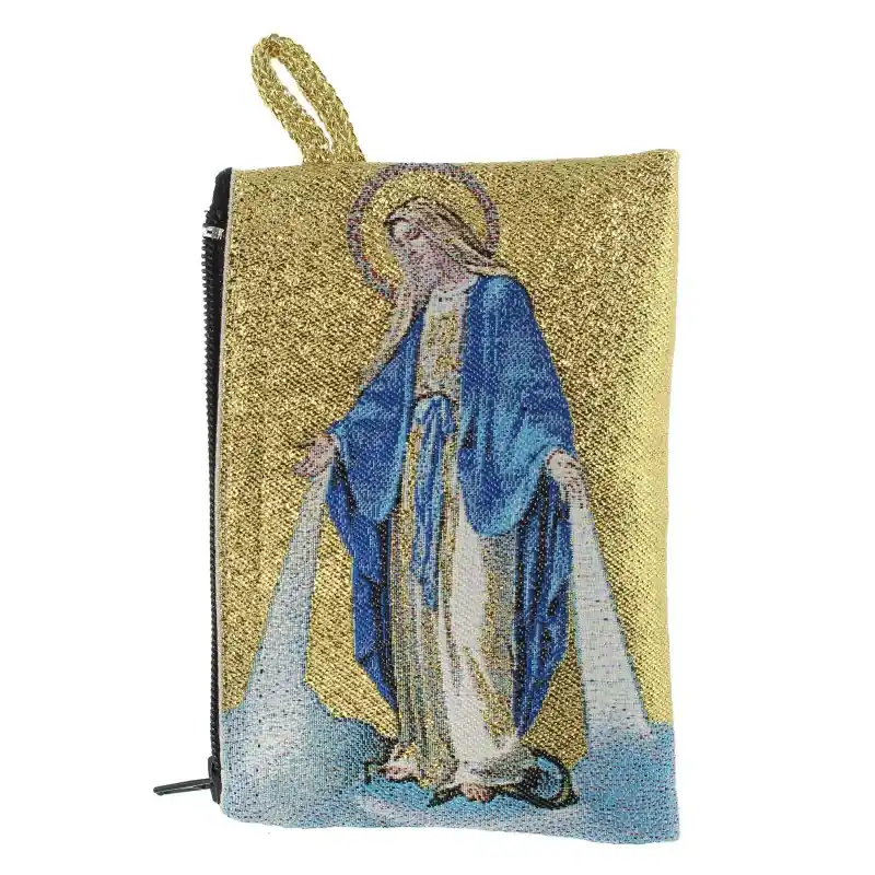 Etui à Chapelet en fil doré 10x7 cm décoré de la Vierge Miraculeuse