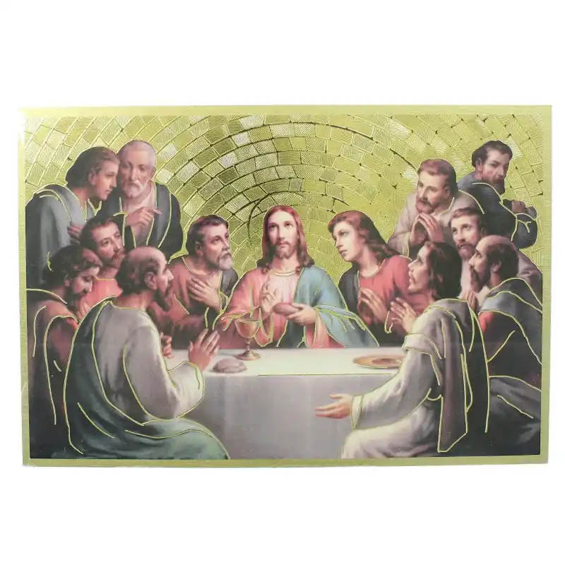 Cadre en bois de la Cène sur fond mosaïque 11x16cm