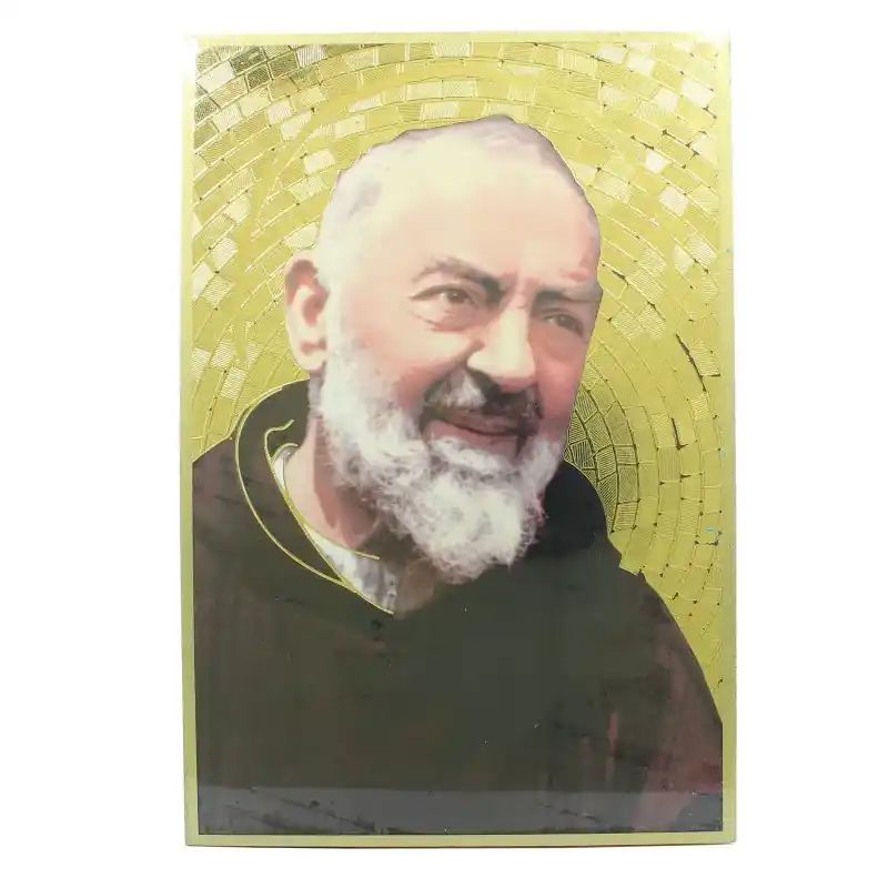 Cadre de Padre Pio en bois effet mosaïque 15x10cm