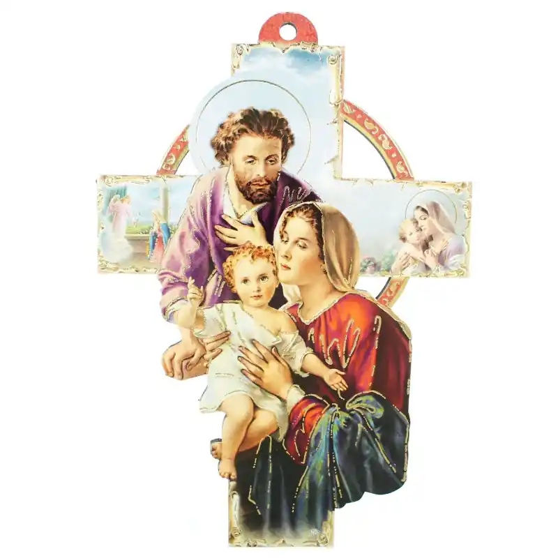 Croix de la Sainte Famille en bois 10x15cm