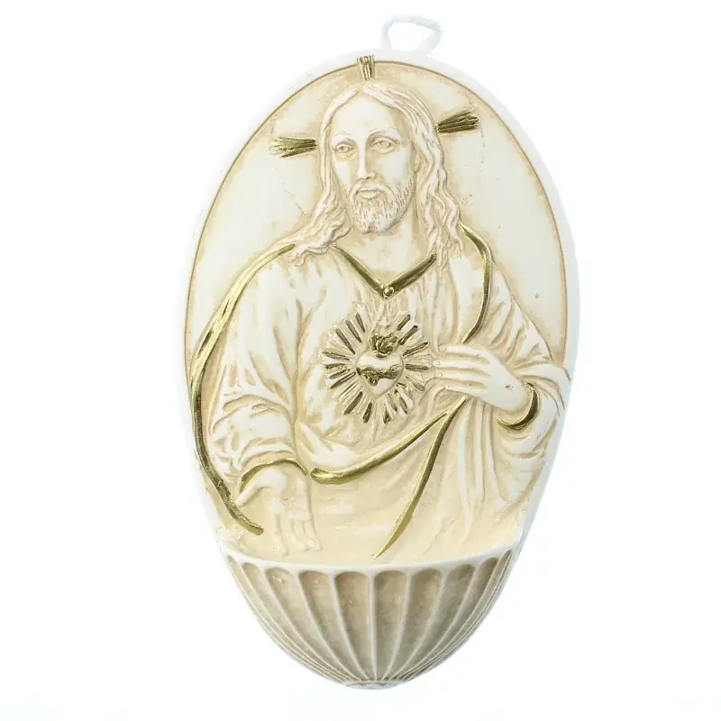 Bénitier du Sacré Coeur de Jésus en résine 12cm