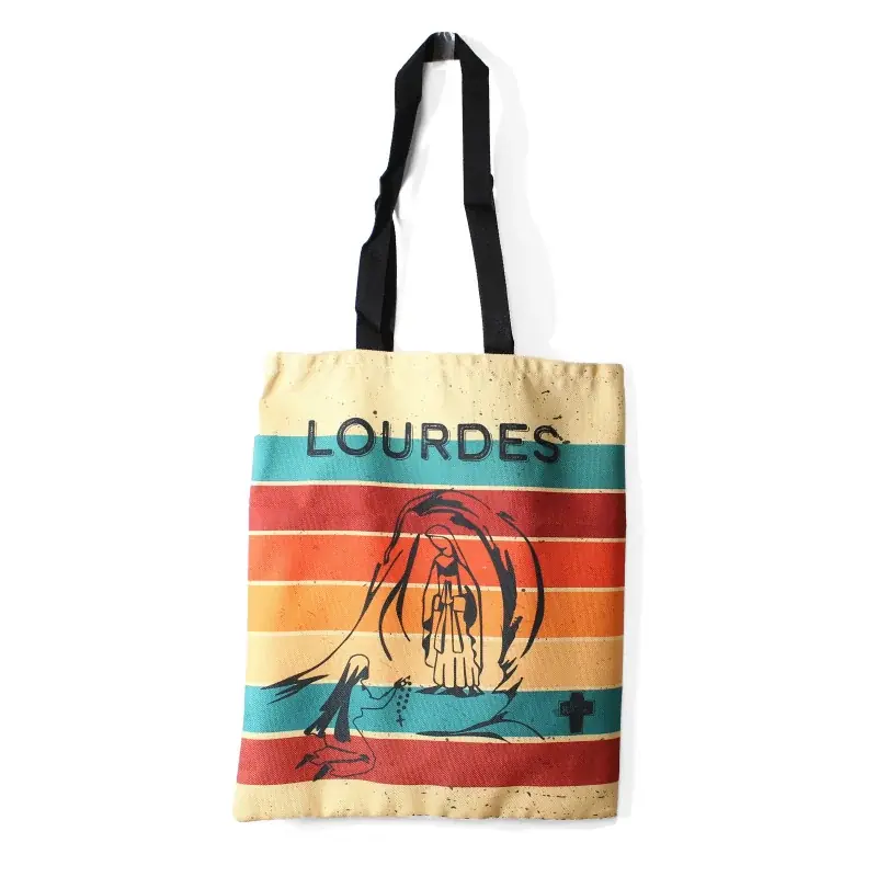 Tote Bag avec rayures et Apparition de Lourdes noire