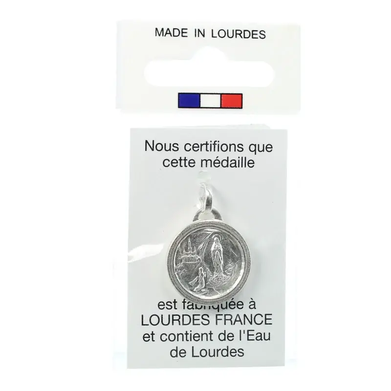 Médaille en métal de l'Apparition avec de l'eau de Lourdes 17,5mm