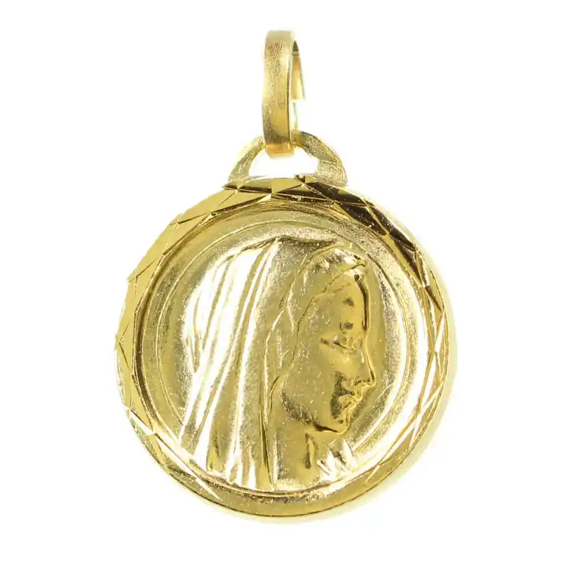 Médaille en métal doré de la Vierge avec eau de Lourdes 17mm